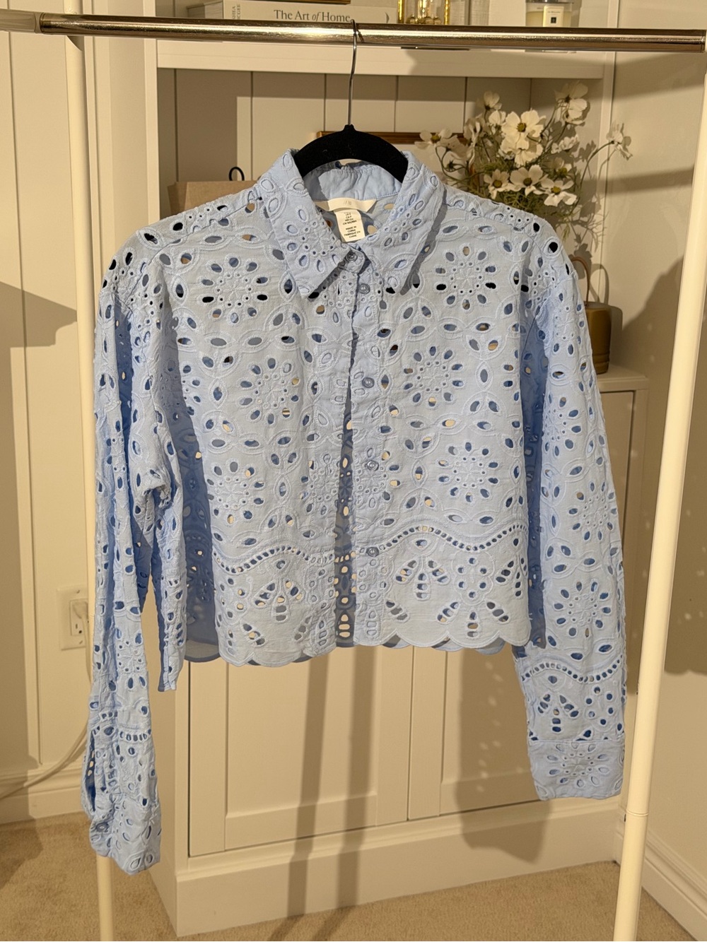 H&M Light Blue Eyelet Cropped Button-Up Blouse